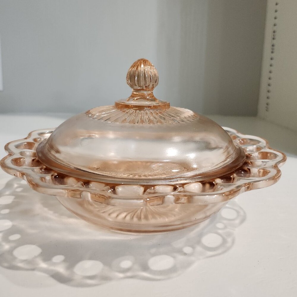 Pink Depression Glass Old Colony Laced Edge and Ribbed Vintage Anchor Hocking